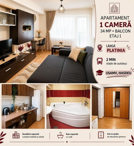 De inchiriat Apartament 1 camera. Langa Platinia USAMV Hasdeu - 1