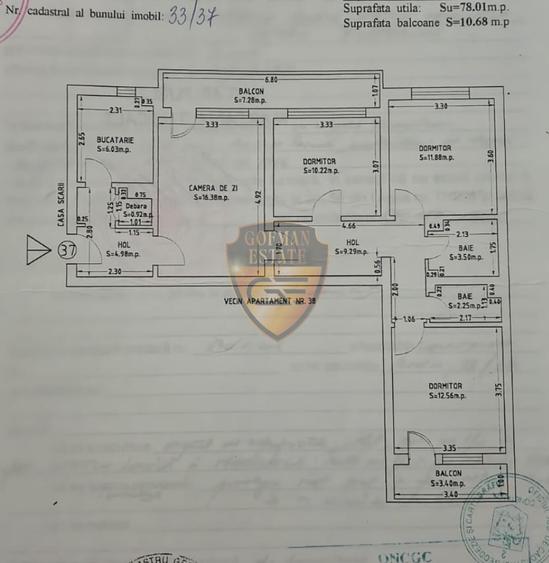 4 camere City Park Mall 89mp et 4/4, 2 bai 2 balcoane, A/C, centrala gaz mobilat - 2