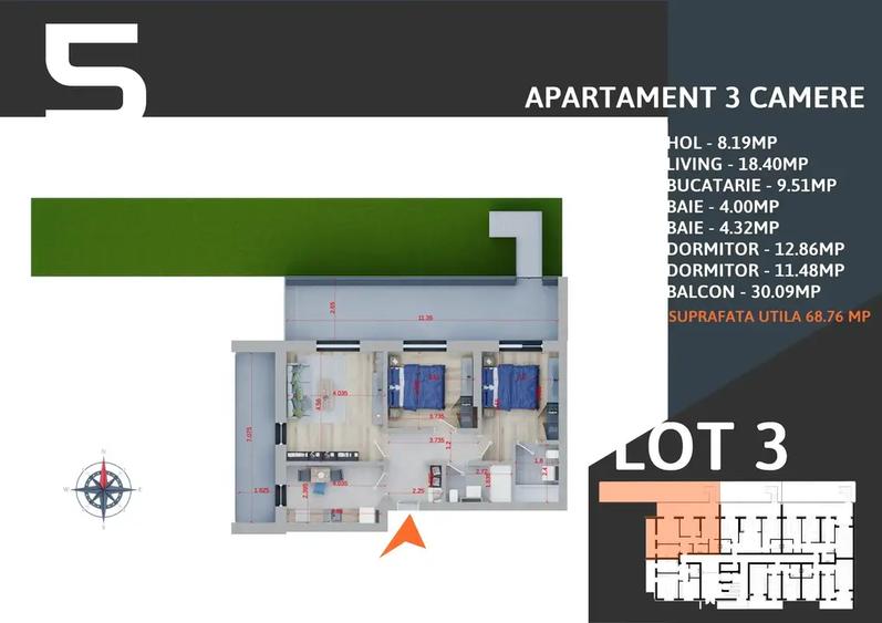 Apartament cu 3 camere decomandat în Theodor Pallady