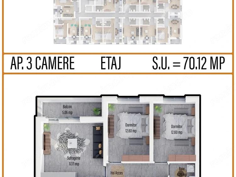 Apartament cu 3 camere decomandat în Militari