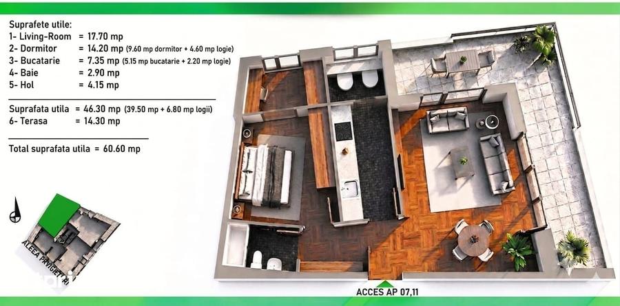 Apartament cu 2 camere în Titan