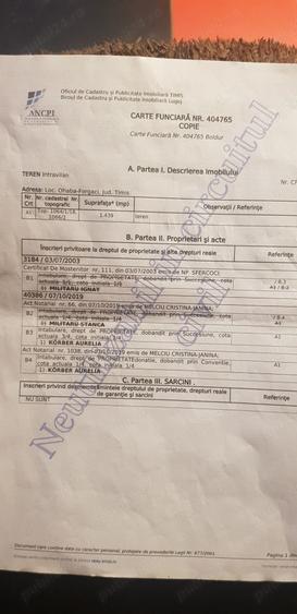 Teren de 1439 mp, în Ohaba-Forgaci