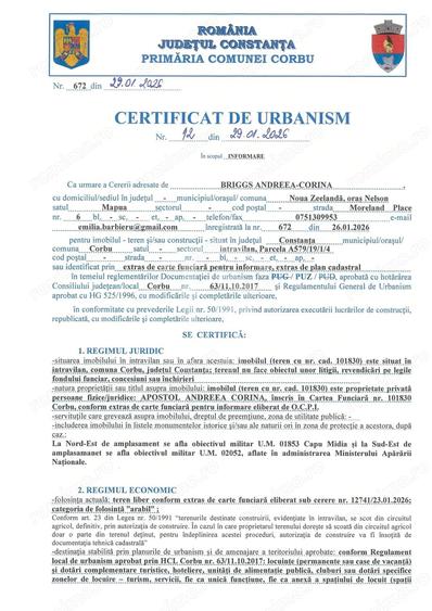 Teren de 1064 mp, în Corbu
