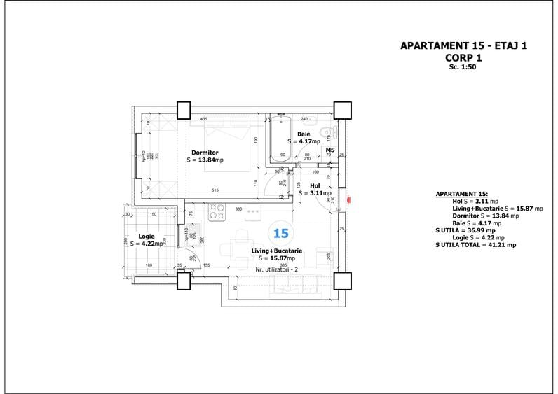 Apartament cu 2 camere decomandat în Otopeni