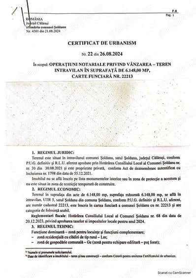 Teren de 6128 mp, în Șoldanu