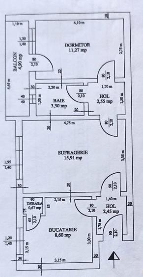 Apartament cu 2 camere semidecomandat în Exterior Vest