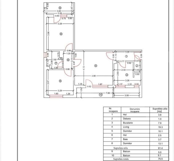 Apartament 3 camere, 61.40 mp, zona Craiovița Nouă