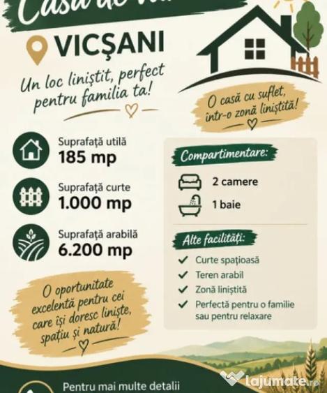 Casă cu 2 camere cu Teren 3200 Mp în Vicșani