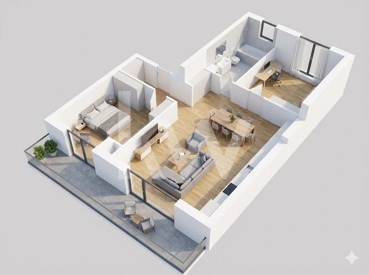 Apartament cu 3 camere decomandat în Noua
