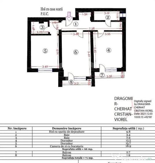Apartament cu 3 camere decomandat în Piața