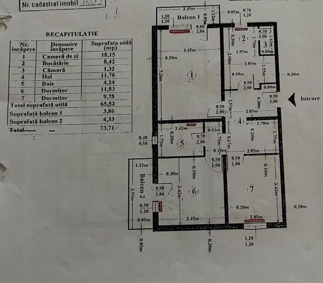 Apartament 3 camere decomandat | 65,5 mp utili + 2 balcoane | Etaj 1 | Dr. Hacman- Calea lui Traian - 7