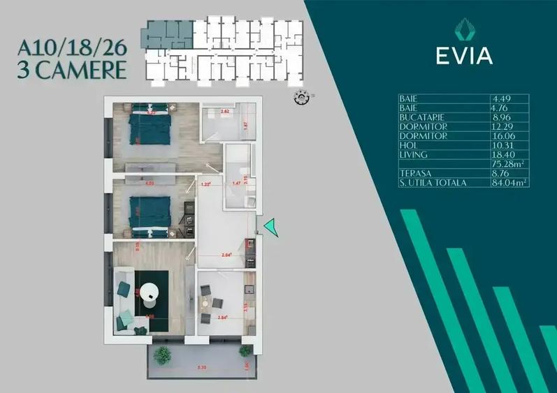 Apartament cu 3 camere decomandat în Titan