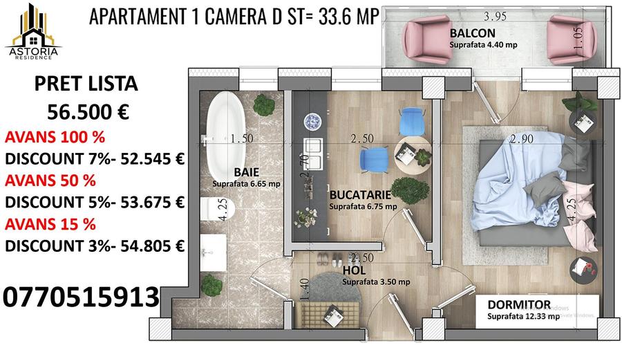 Apartament cu 2 camere decomandat în Ciurea