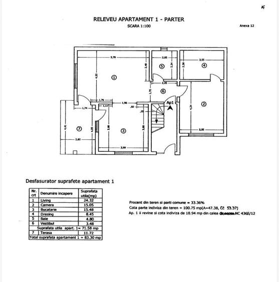 Apartament cu 3 camere decomandat în Central