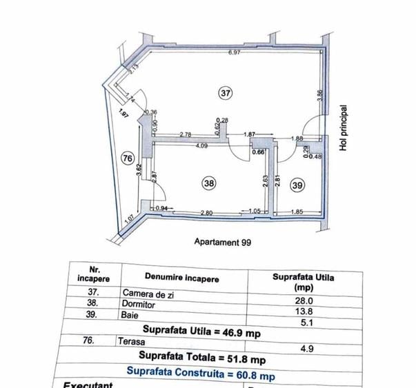 Apartament cu 2 camere în Nord