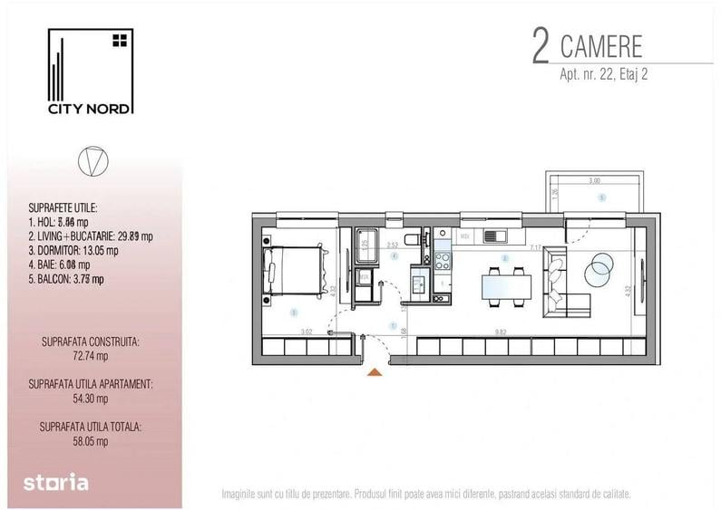 Apartament cu 2 camere semidecomandat în Tunari