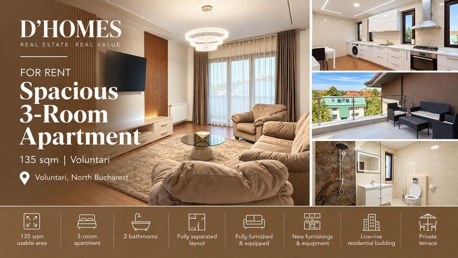Apartament cu 3 camere, mobilat în Pipera