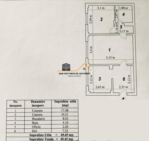 Apartament cu 2 camere, mobilat în Tineretului