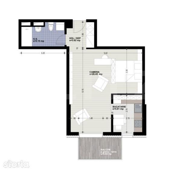 Apartament 1 camera, 41 mp, bucatarie inchisa, zona Iulius Mall - 2