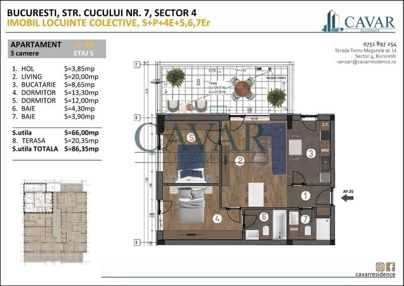 Apartament cu 3 camere în Brâncoveanu