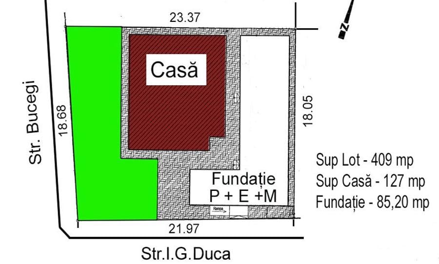 Casă individuală cu 5 camere cu Teren 409 Mp în Central