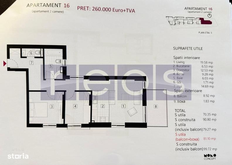 Apartament cu 2 camere în Eminescu