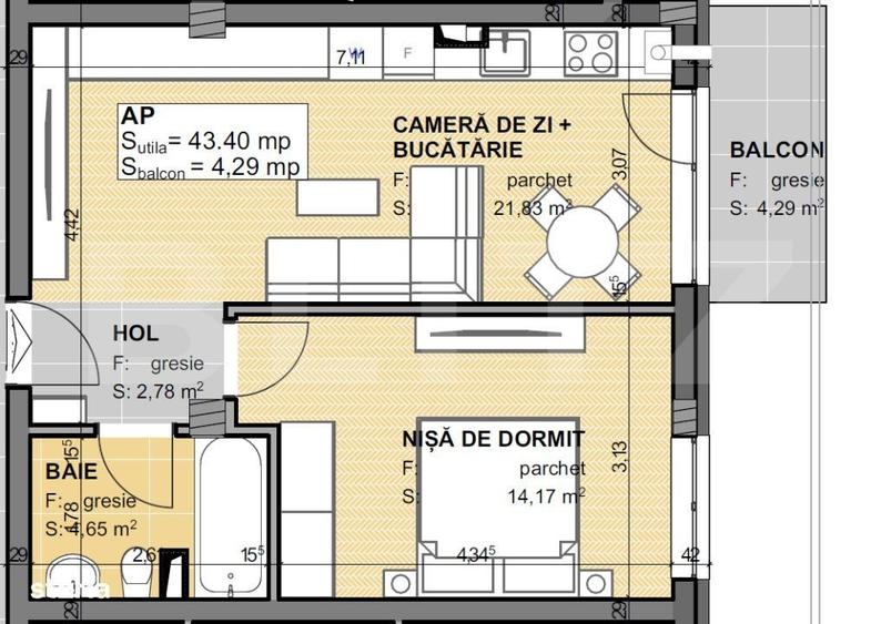 Apartament 2 camere, 43mp, gradina, in Apahida - 3