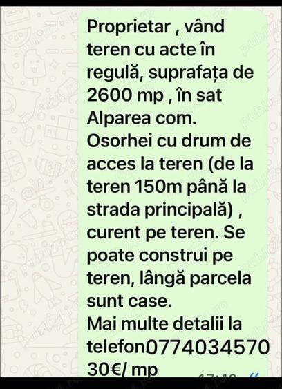 Teren de 2600 mp, în Alparea