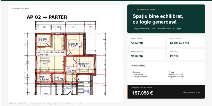Apartament cu 3 camere decomandat în Central