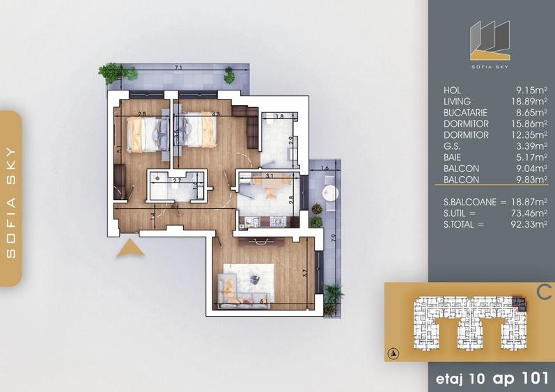 Apartament cu 3 camere semidecomandat în Theodor Pallady