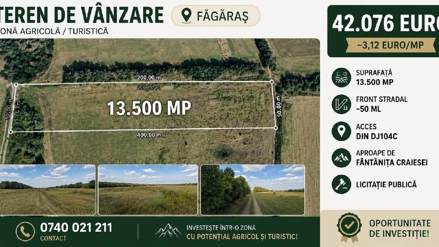 Teren agricol extravilan de 13500 mp, în Central