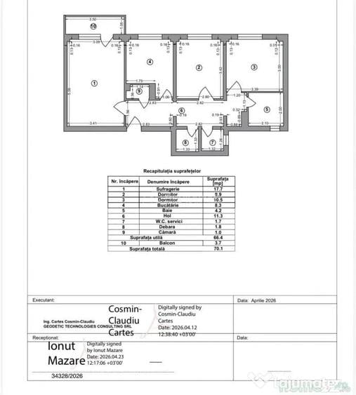 Apartament cu 3 camere decomandat în Tineretului