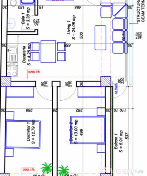 Apartament cu 3 camere decomandat în Central