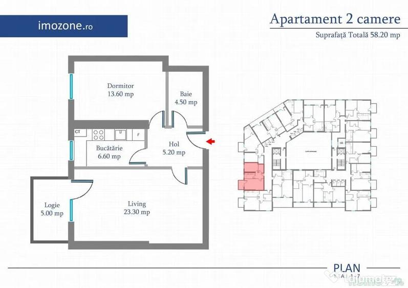 Apartament cu 2 camere decomandat în Păcii