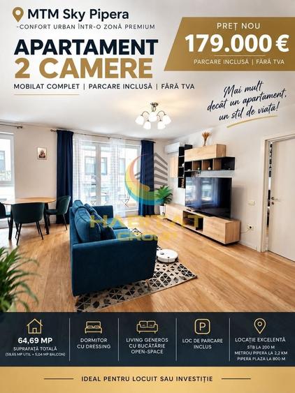 Apartament cu 2 camere nedecomandat, mobilat în Pipera