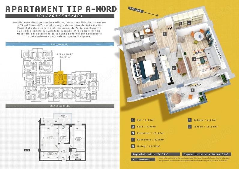 Apartament cu 2 camere decomandat în Central