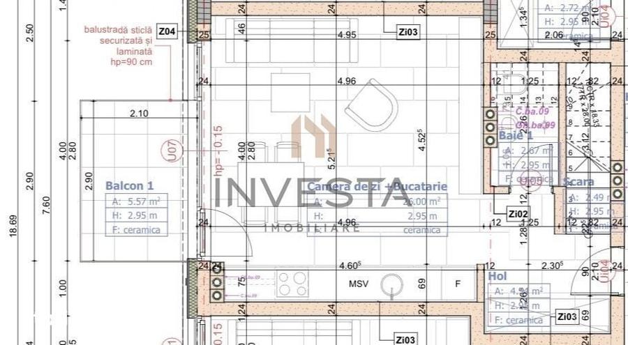 Apartament cu 3 camere semidecomandat în Central