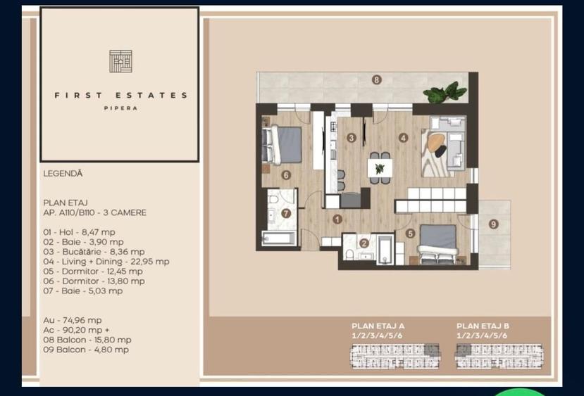 Apartament cu 3 camere decomandat în Pipera