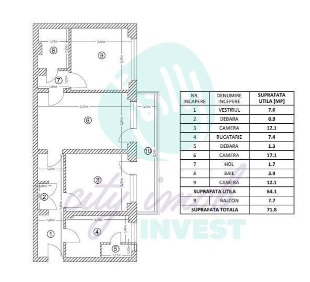 Apartament cu 3 camere semidecomandat în Lacul Tei
