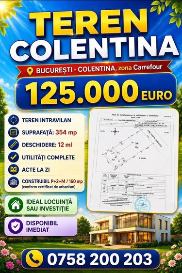 Teren de 356 mp, în Colentina
