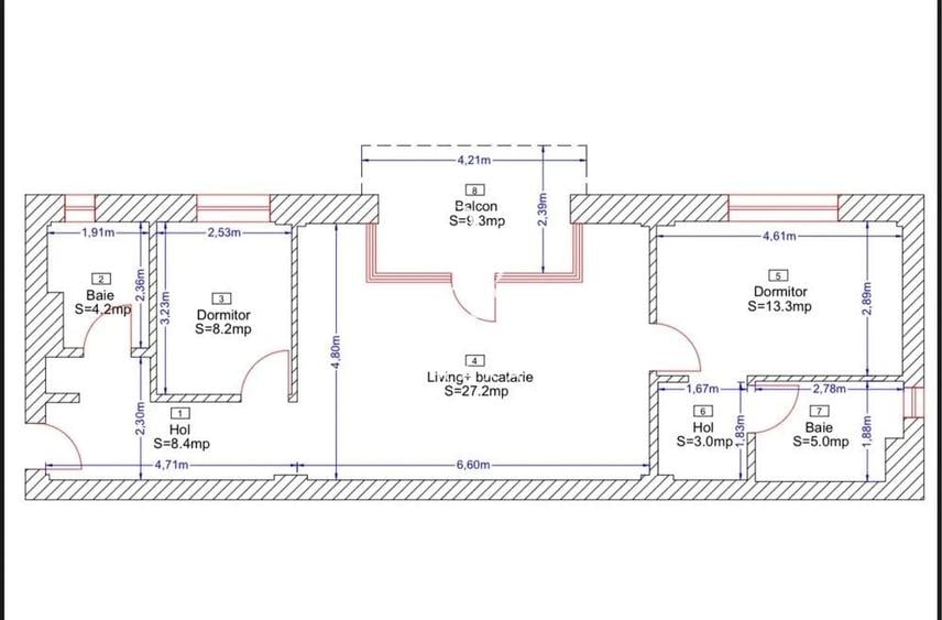 Apartament cu 3 camere semidecomandat în Borhanci