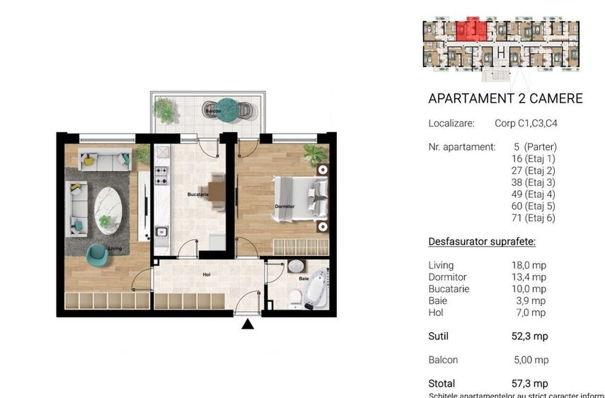 Apartament cu 2 camere decomandat în Berceni