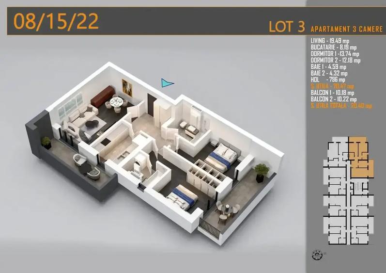 Apartament cu 3 camere decomandat în Theodor Pallady
