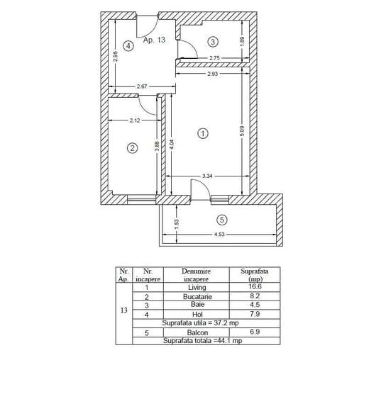 Apartament cu 2 camere decomandat în Central