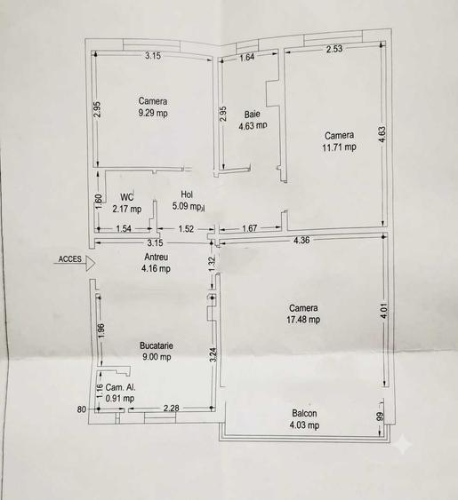 Apartament cu 3 camere decomandat în Complex Studențesc
