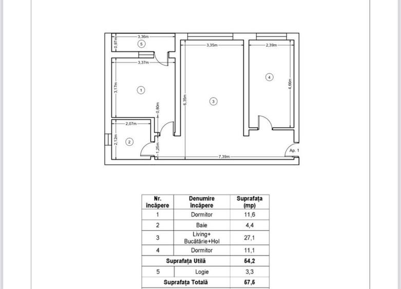 Apartament cu 3 camere semidecomandat în Lisaura