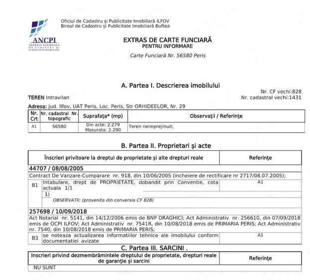 Teren de 2290 mp, în Periș