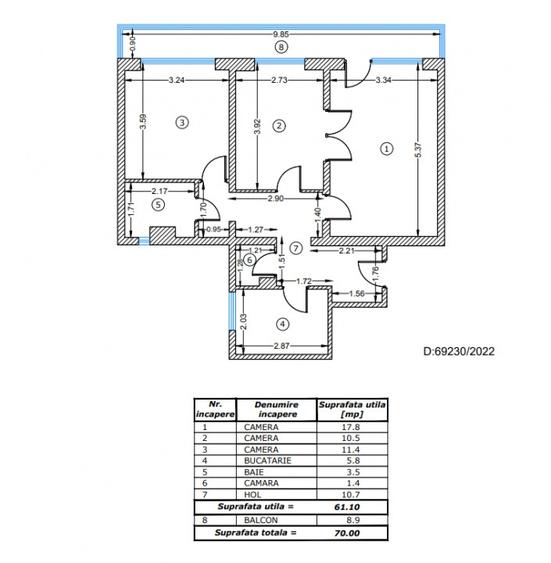 Apartament cu 3 camere decomandat, mobilat în Drumul Taberei