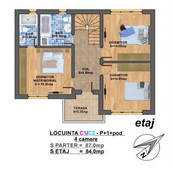 Vila Individuala P+1+M /Magurele curte de 500mp - 3