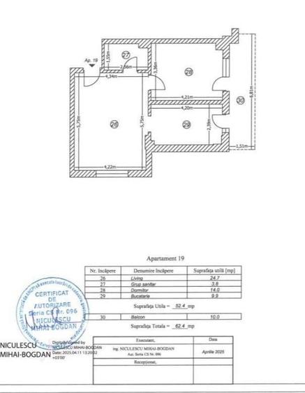 Apartament cu 2 camere decomandat în Central